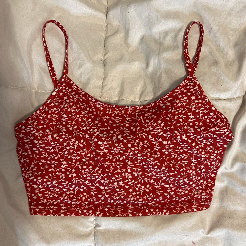 cropped red tank top